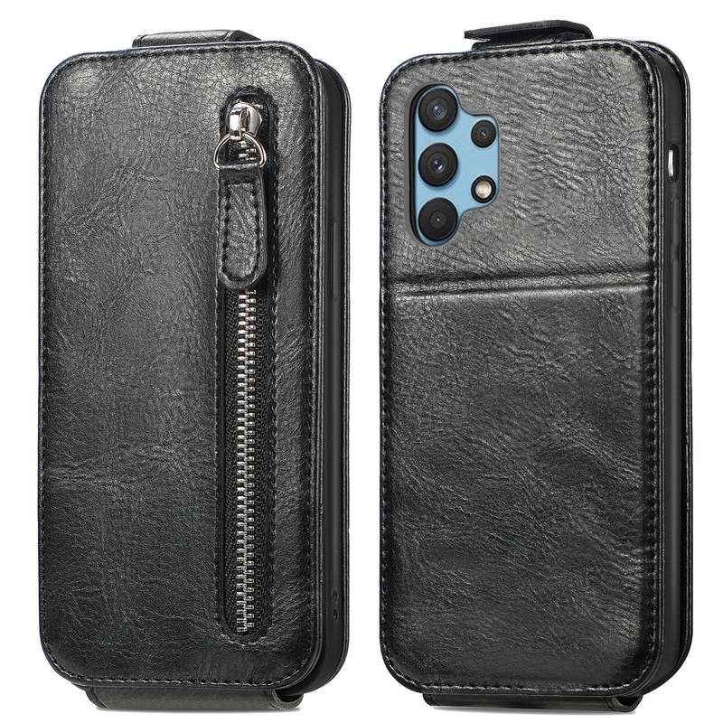For Samsung Galaxy A32 4G Zipper Wallet Vertical Flip Leather Phone Case(Black)