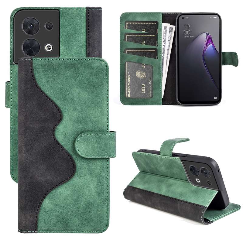 For OPPO Reno8 Stitching Horizontal Flip Leather Phone Case(Blue)