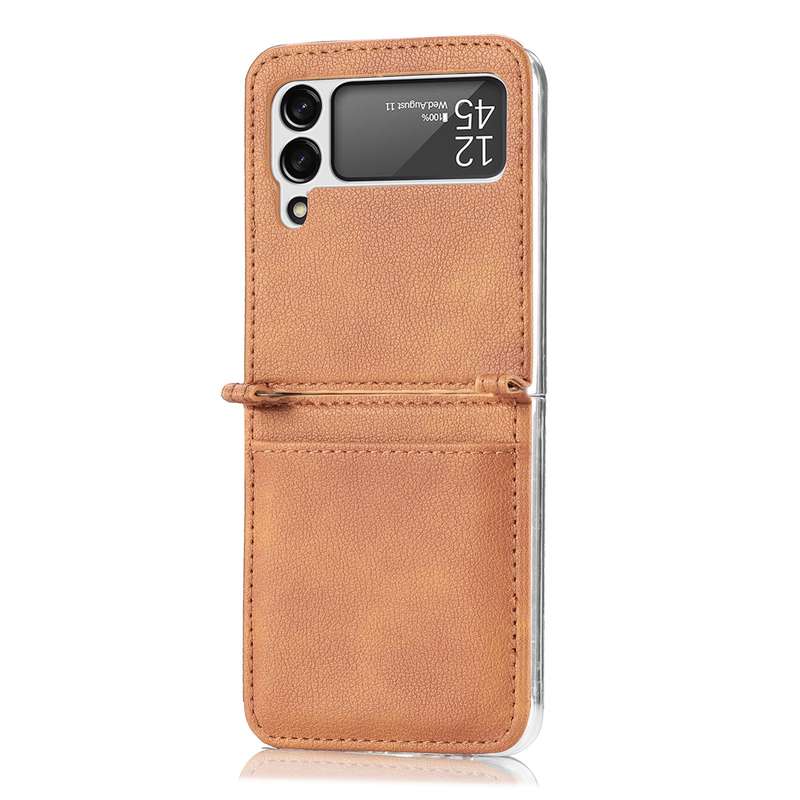 For Samsung Galaxy Z Flip 4 5G Folding Litchi Texture Card Wallet Phone Case(Brown)
