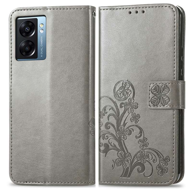 For OPPO A57 5G Four-leaf Clasp Embossed Buckle Leather Phone Case(Rose Red)