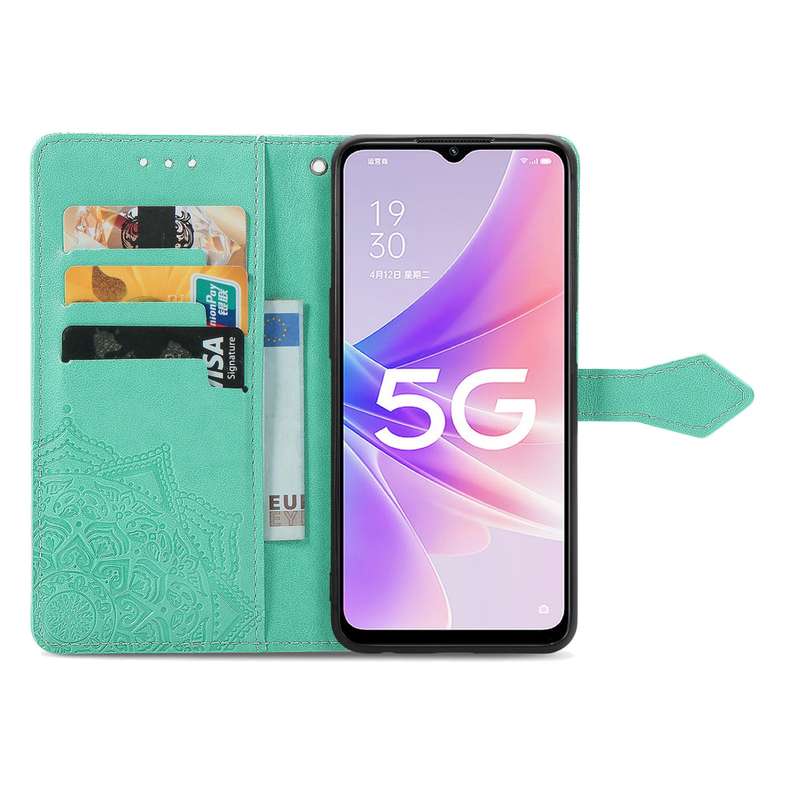 For OPPO A57 5G Mandala Flower Embossed Leather Phone Case(Purple)