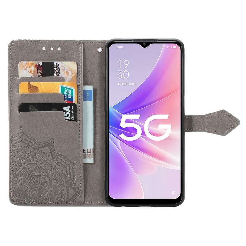 For OPPO A57 5G Mandala Flower Embossed Leather Phone Case(Purple)