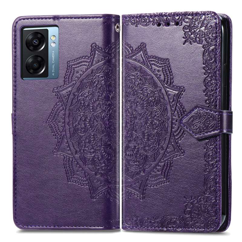 For OPPO A57 5G Mandala Flower Embossed Leather Phone Case(Purple)