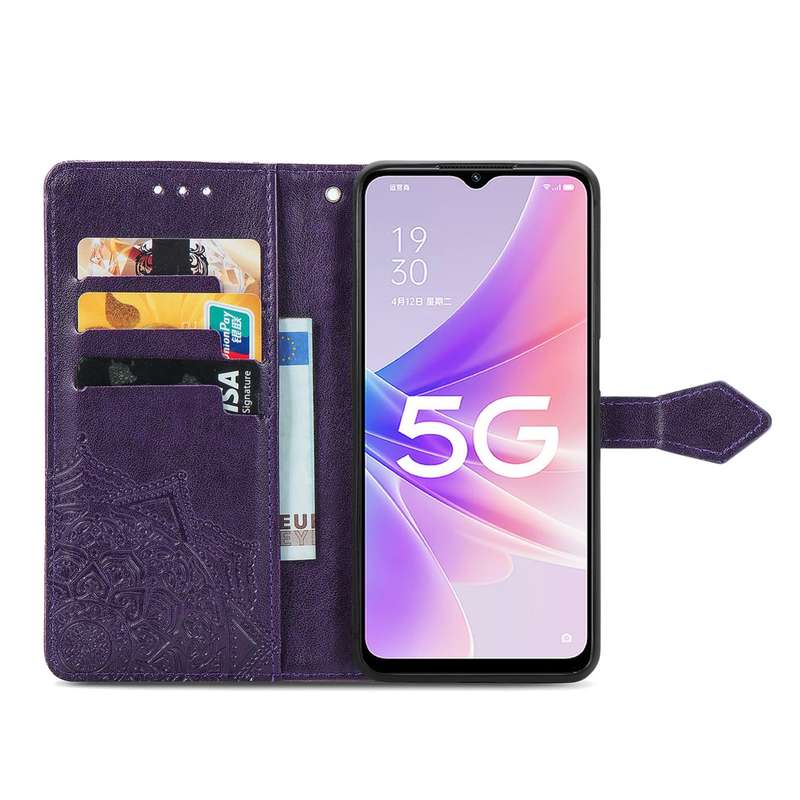 For OPPO A57 5G Mandala Flower Embossed Leather Phone Case(Purple)
