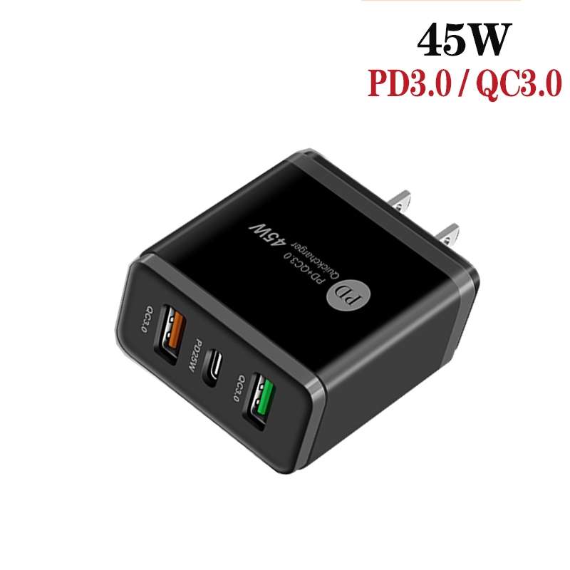 45W PD3.0 + 2 x QC3.0 USB Multi Port Charger with Type-C to Type-C Cable, US Plug(White)