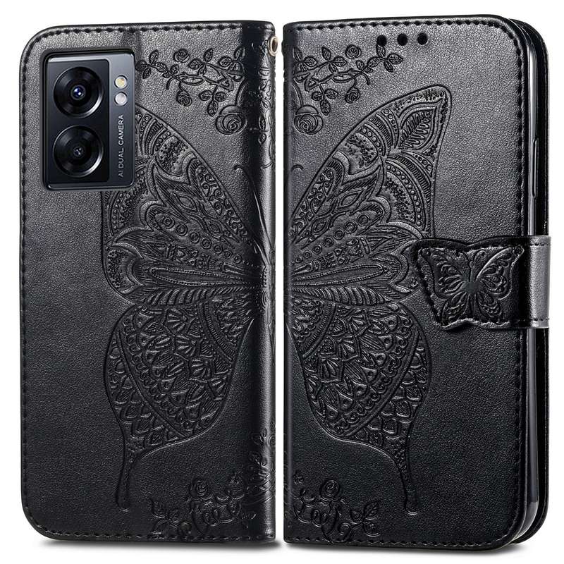 For OPPO A77 Butterfly Love Flower Embossed Flip Leather Phone Case(Rose Gold)