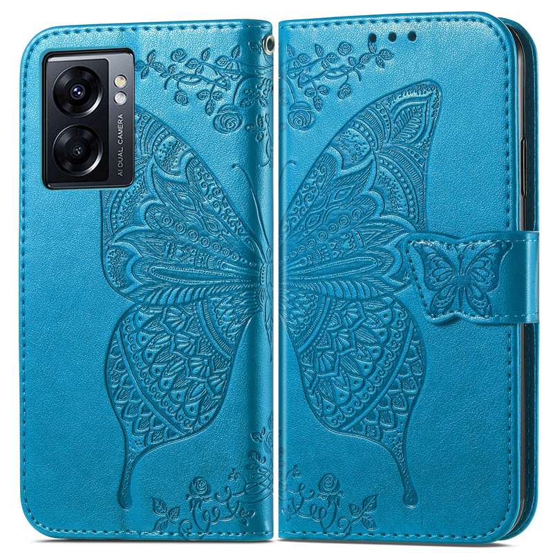 For OPPO A77 Butterfly Love Flower Embossed Flip Leather Phone Case(Rose Gold)