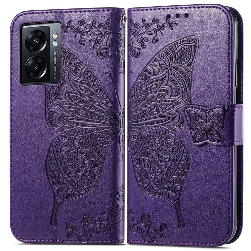 For OPPO A77 Butterfly Love Flower Embossed Flip Leather Phone Case(Rose Gold)