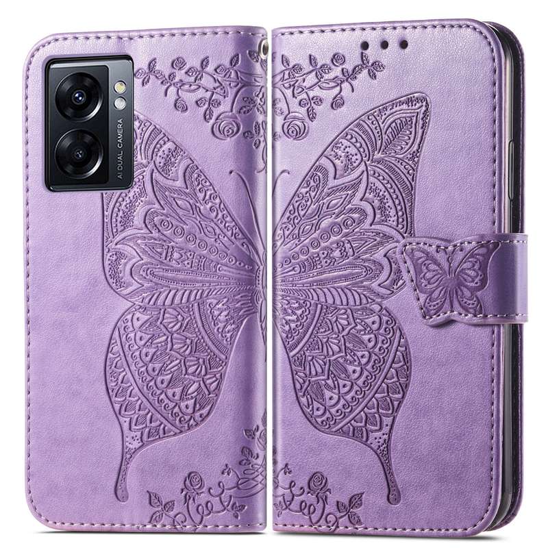 For OPPO A77 Butterfly Love Flower Embossed Flip Leather Phone Case(Rose Gold)