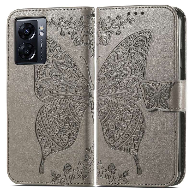 For OPPO A77 Butterfly Love Flower Embossed Flip Leather Phone Case(Rose Gold)