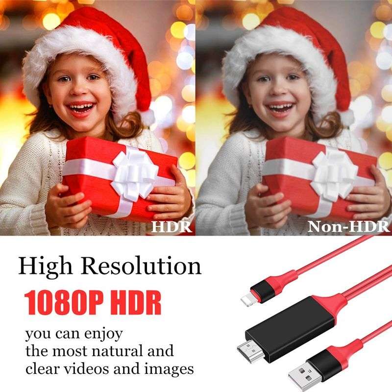 2m 1080P 8 Pin to HDMI Adapter Cable, Compatible with iPhone to HDMI Adapter(White)
