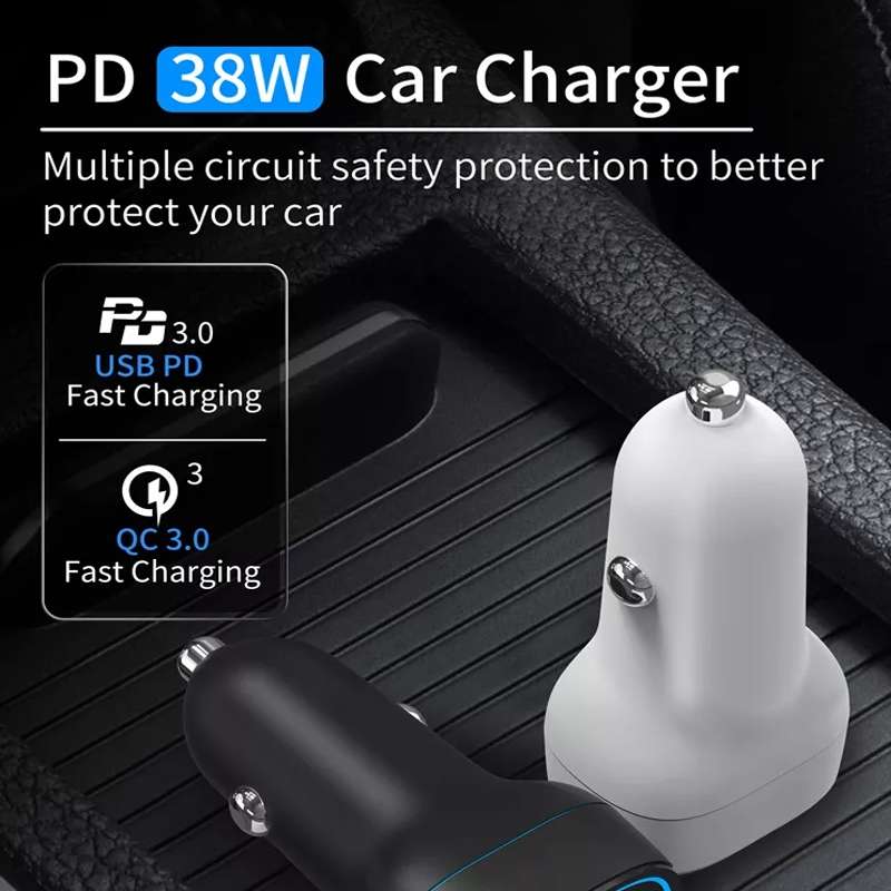 38W PD20W + QC3.0 USB Car Charger with Type-C to Type-C Data Cable, Length: 1m(White)