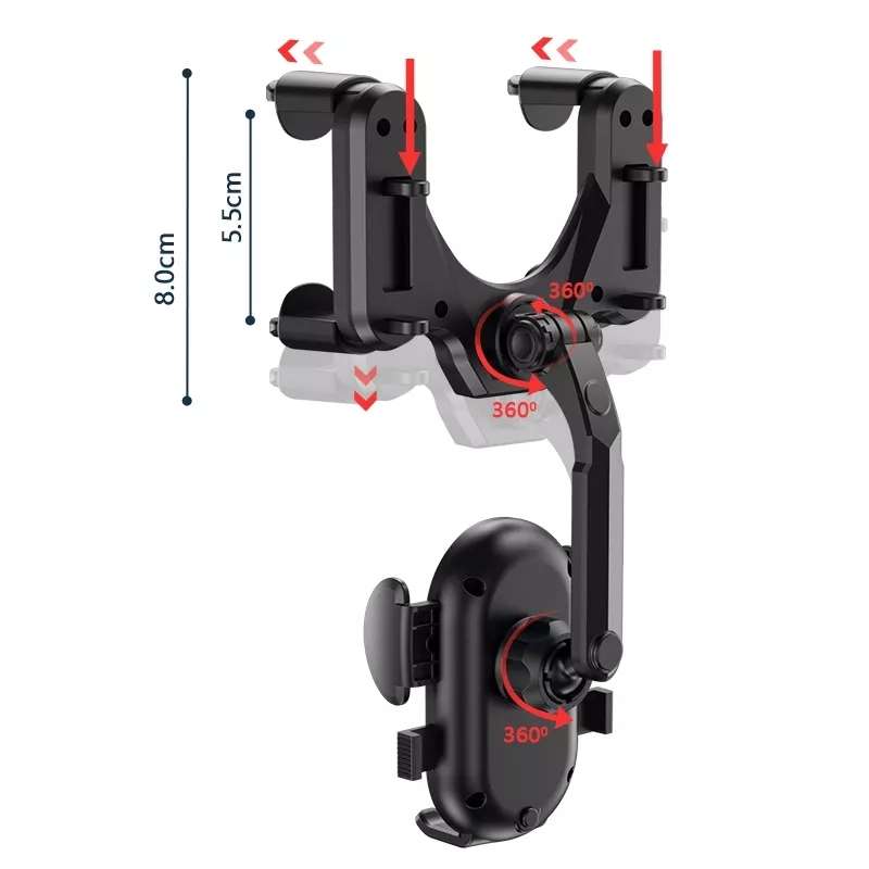 R004 Rearview Mirror 360 Rotatable Retractable Car Phone Holder