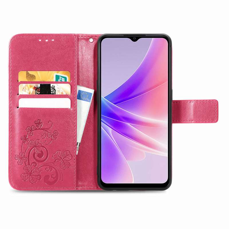 For OPPO A77 Four-leaf Clasp Embossed Buckle Leather Phone Case(Rose Gold)