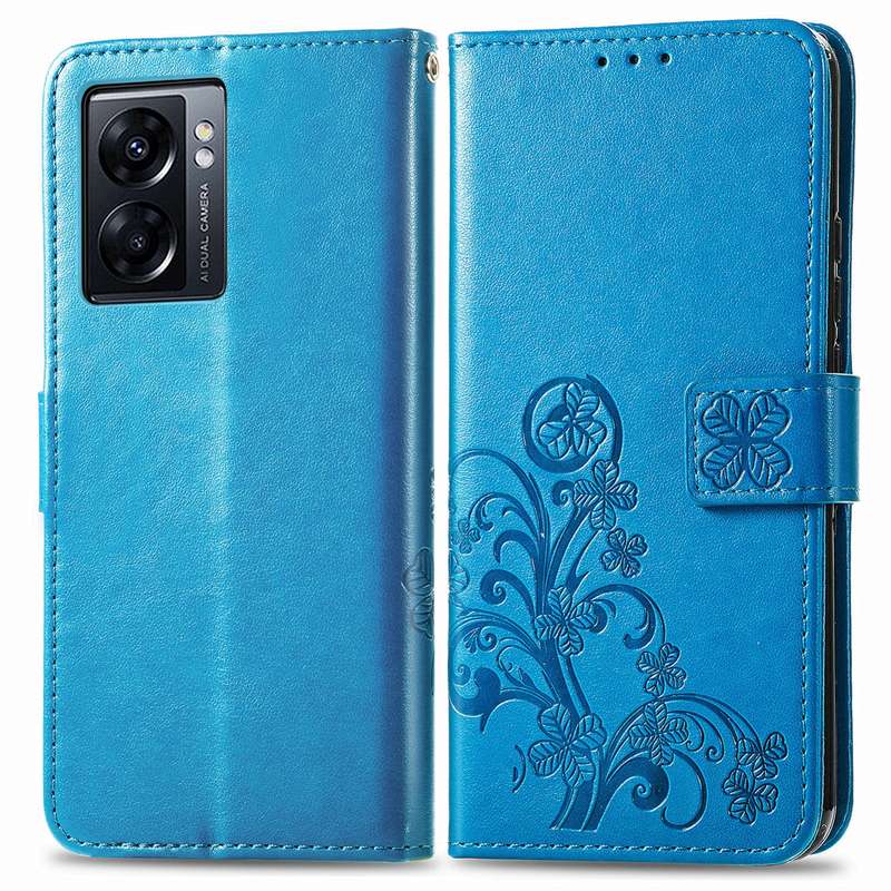 For OPPO A77 Four-leaf Clasp Embossed Buckle Leather Phone Case(Rose Gold)