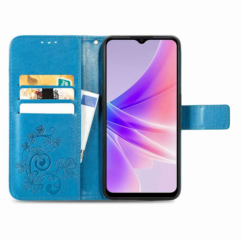 For OPPO A77 Four-leaf Clasp Embossed Buckle Leather Phone Case(Rose Gold)