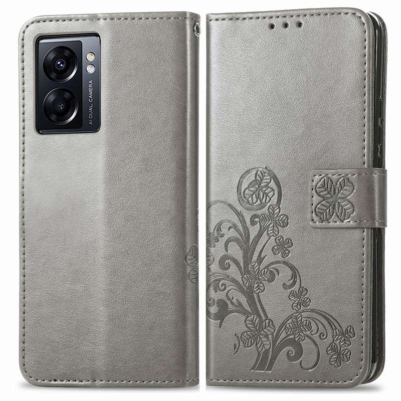 For OPPO A77 Four-leaf Clasp Embossed Buckle Leather Phone Case(Rose Gold)