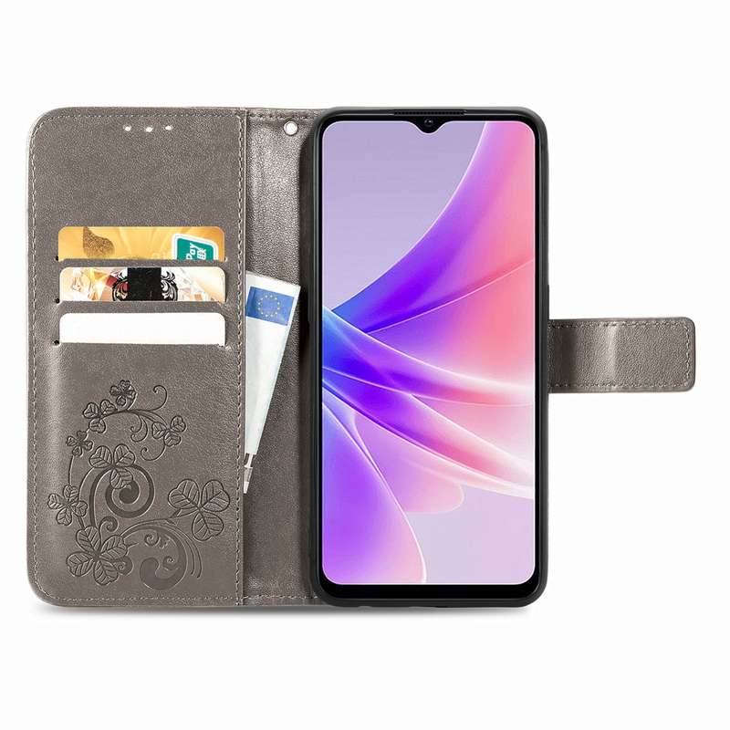 For OPPO A77 Four-leaf Clasp Embossed Buckle Leather Phone Case(Rose Gold)