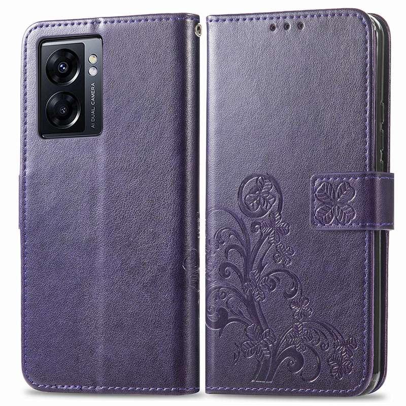 For OPPO A77 Four-leaf Clasp Embossed Buckle Leather Phone Case(Rose Gold)