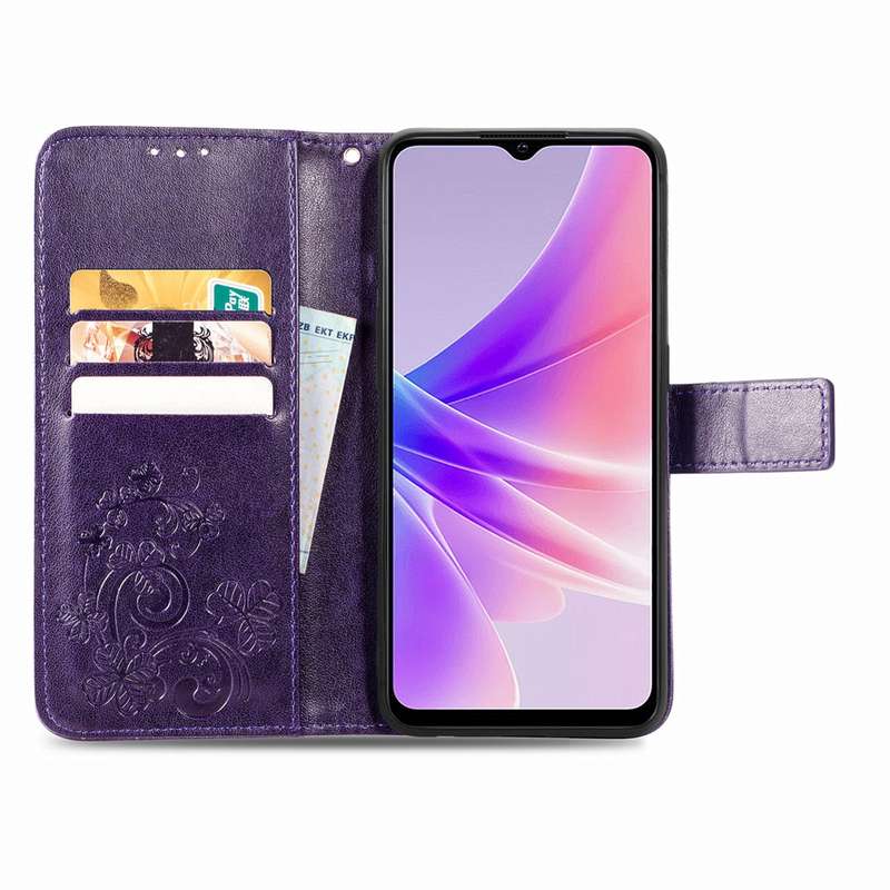 For OPPO A77 Four-leaf Clasp Embossed Buckle Leather Phone Case(Rose Gold)
