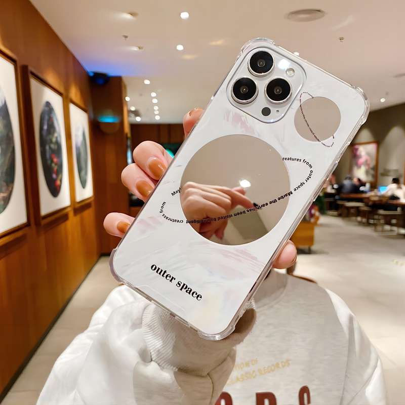 For iPhone 14 Pro Color Painted Mirror Phone Case(Leaf)