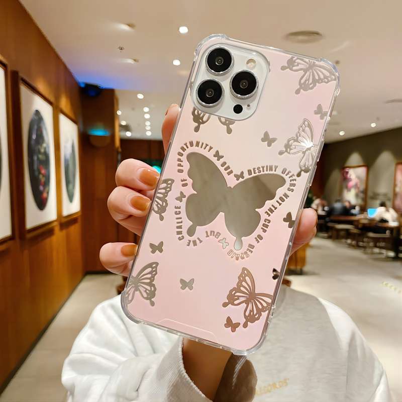 For iPhone 14 Pro Color Painted Mirror Phone Case(Leaf)