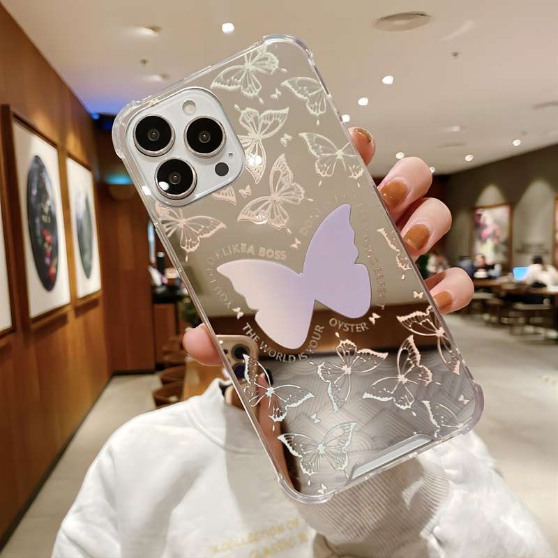 For iPhone 14 Pro Color Painted Mirror Phone Case(Leaf)