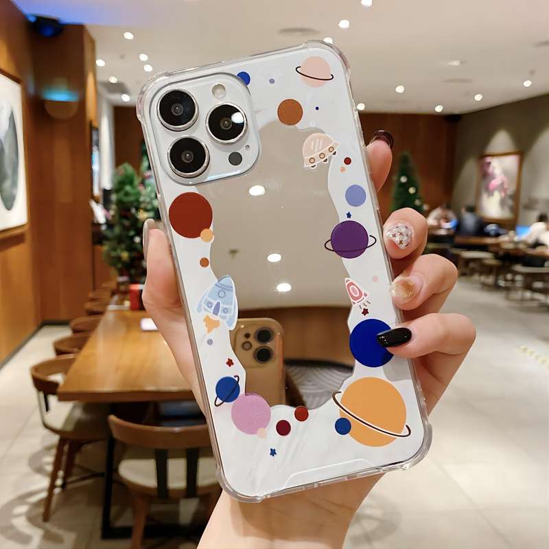 For iPhone 14 Pro Color Painted Mirror Phone Case(Leaf)