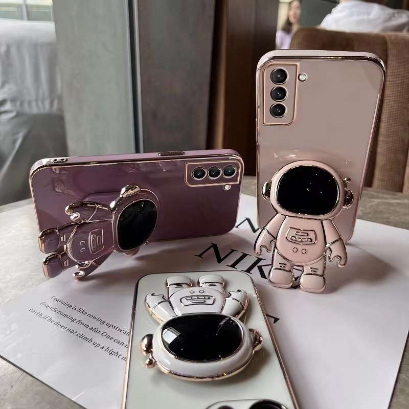 For Samsung Galaxy Note10+ Plating Astronaut Holder Phone Case(Purple)