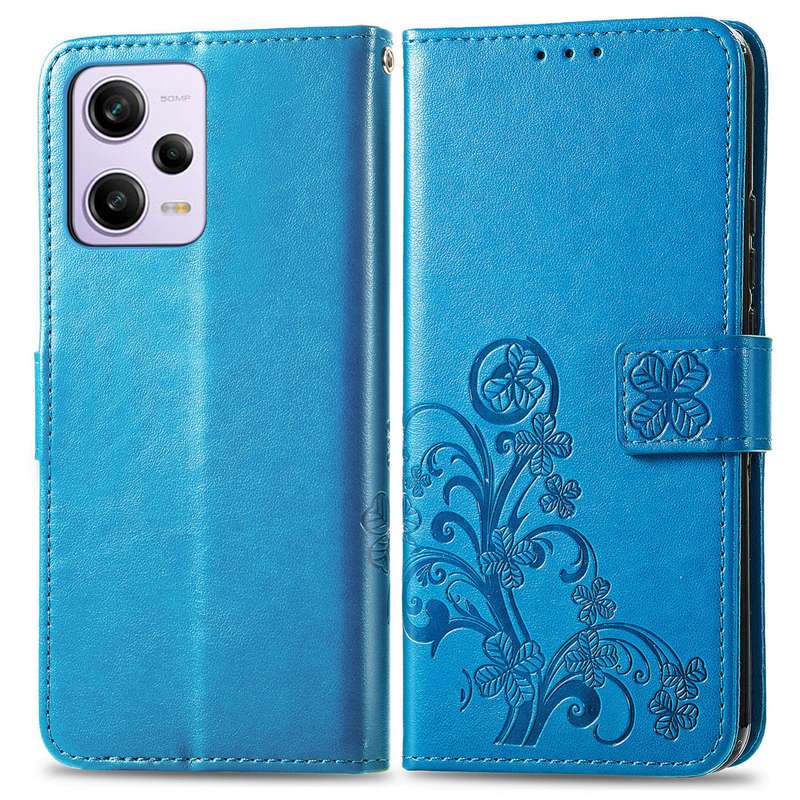 For Xiaomi Redmi Note 12 Pro+ China Four-leaf Clasp Embossed Buckle Leather Phone Case(Rose Gold)