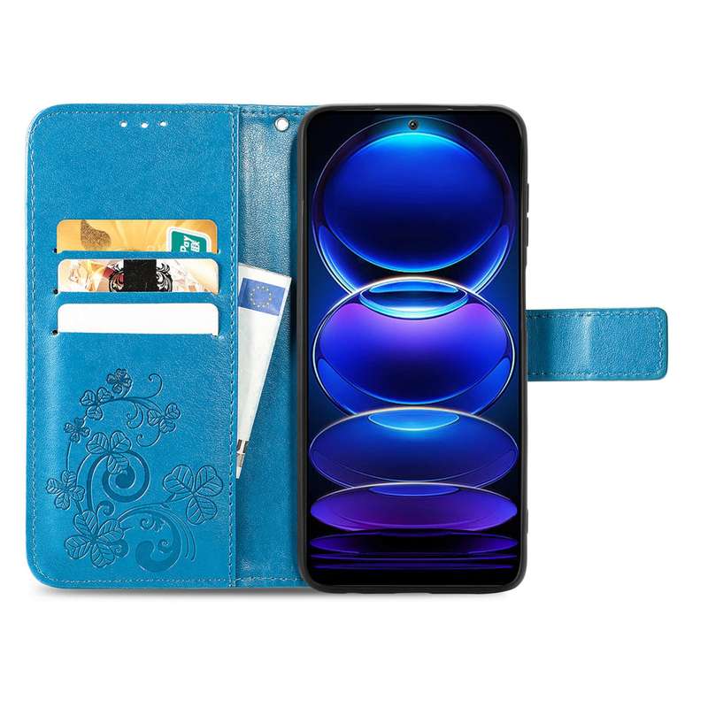 For Xiaomi Redmi Note 12 Pro+ China Four-leaf Clasp Embossed Buckle Leather Phone Case(Rose Gold)