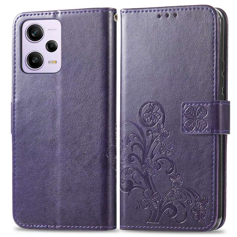 For Xiaomi Redmi Note 12 Pro+ China Four-leaf Clasp Embossed Buckle Leather Phone Case(Rose Gold)