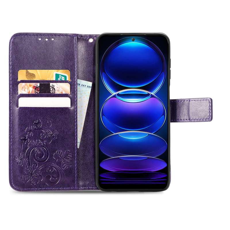 For Xiaomi Redmi Note 12 Pro+ China Four-leaf Clasp Embossed Buckle Leather Phone Case(Rose Gold)