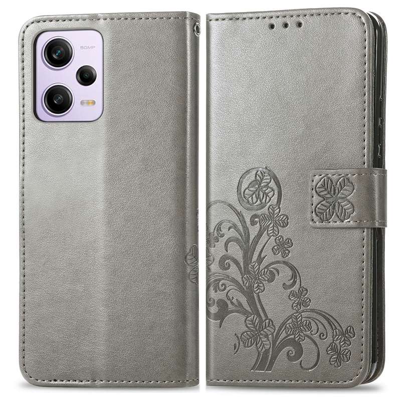 For Xiaomi Redmi Note 12 Pro+ China Four-leaf Clasp Embossed Buckle Leather Phone Case(Rose Gold)