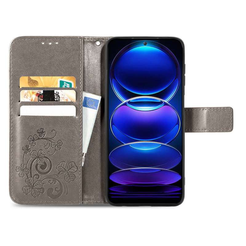For Xiaomi Redmi Note 12 Pro+ China Four-leaf Clasp Embossed Buckle Leather Phone Case(Rose Gold)