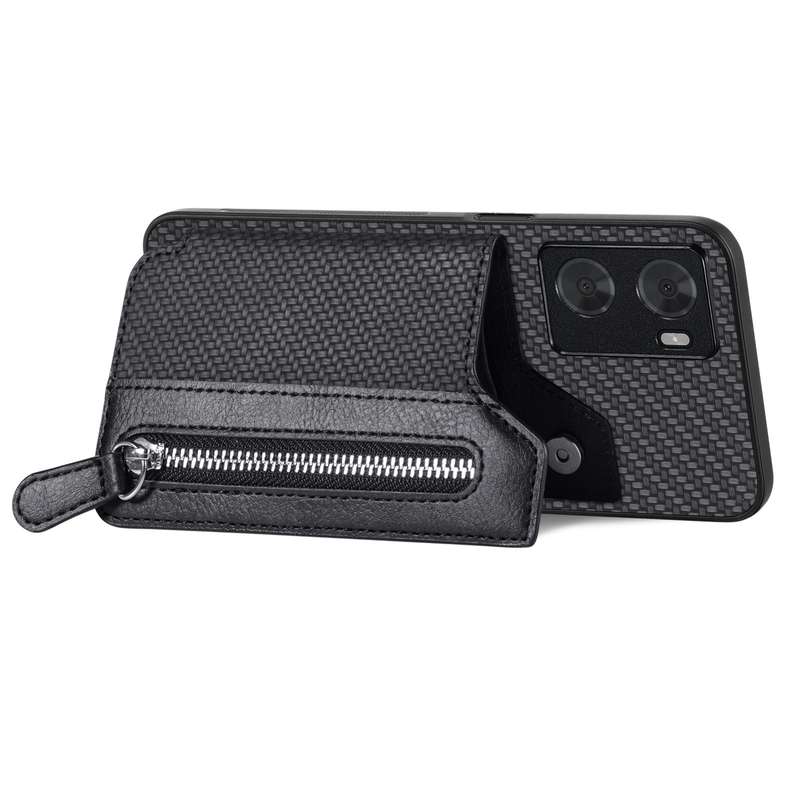 For OPPO A57 4G Carbon Fiber Flip Zipper Wallet Phone Case(Black)