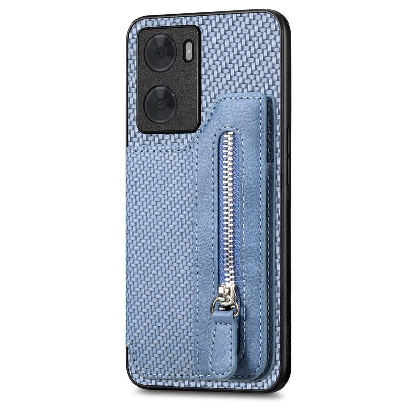 For OPPO A57 4G Carbon Fiber Flip Zipper Wallet Phone Case(Black)