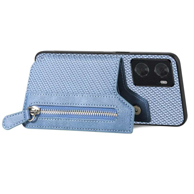 For OPPO A57 4G Carbon Fiber Flip Zipper Wallet Phone Case(Black)