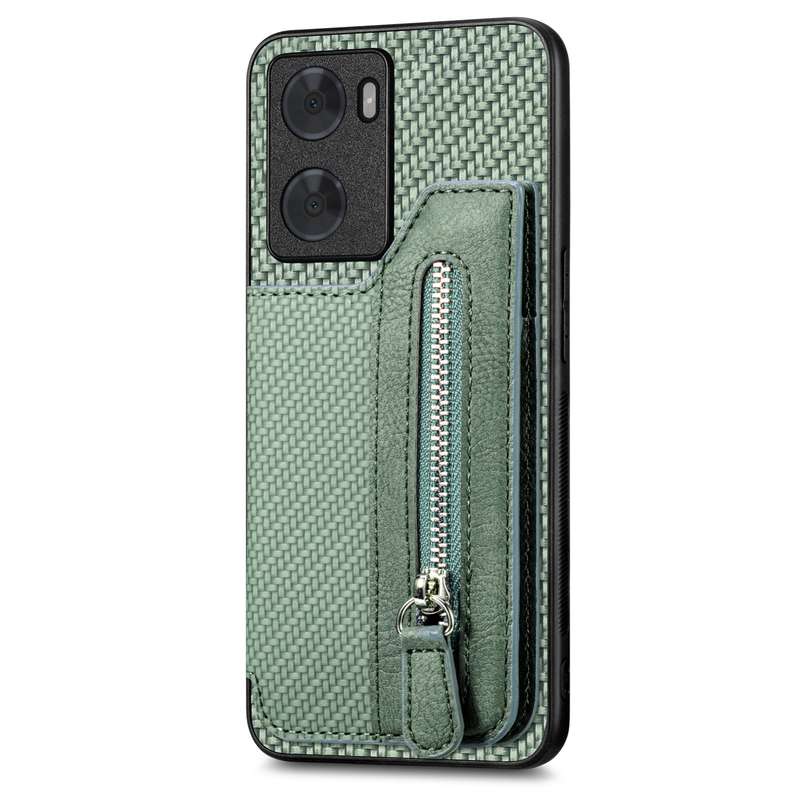 For OPPO A57 4G Carbon Fiber Flip Zipper Wallet Phone Case(Black)