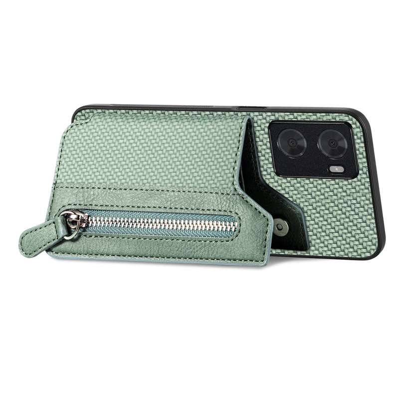For OPPO A57 4G Carbon Fiber Flip Zipper Wallet Phone Case(Black)