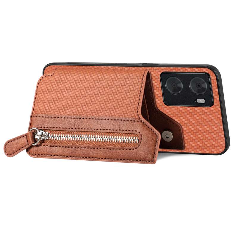 For OPPO A57 4G Carbon Fiber Flip Zipper Wallet Phone Case(Black)