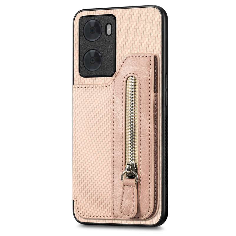 For OPPO A57 4G Carbon Fiber Flip Zipper Wallet Phone Case(Black)