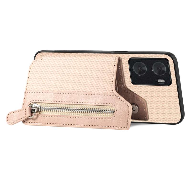 For OPPO A57 4G Carbon Fiber Flip Zipper Wallet Phone Case(Black)
