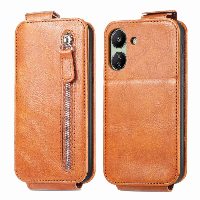 For Xiaomi Redmi 13C 4G Zipper Wallet Vertical Flip Leather Phone Case(Brown)