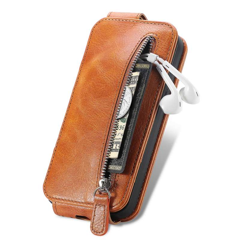 For Xiaomi Redmi 13C 4G Zipper Wallet Vertical Flip Leather Phone Case(Brown)