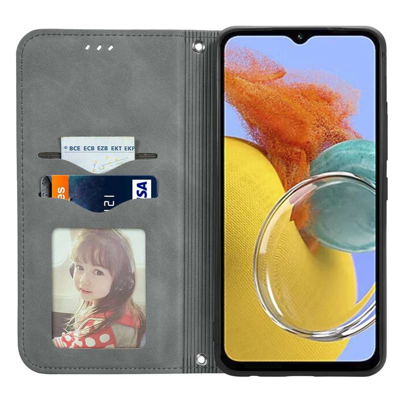 For Samsung Galaxy M14 4G Retro Skin Feel Magnetic Leather Phone Case(Gray)