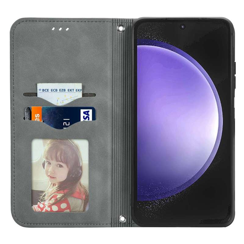 For Samsung Galaxy S23 FE 5G Retro Skin Feel Magnetic Leather Phone Case(Gray)