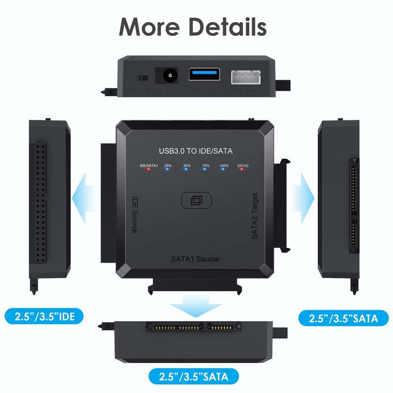 USB3.0 to SATA or IDE Hard Drive Adapter Converter With Clone Function