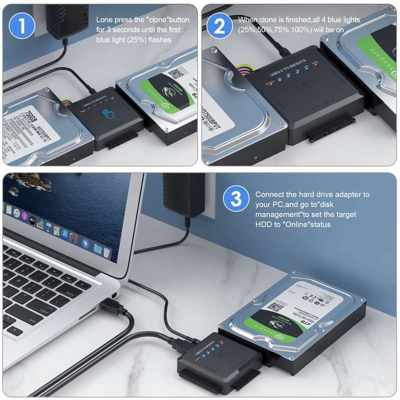 USB3.0 to SATA or IDE Hard Drive Adapter Converter With Clone Function