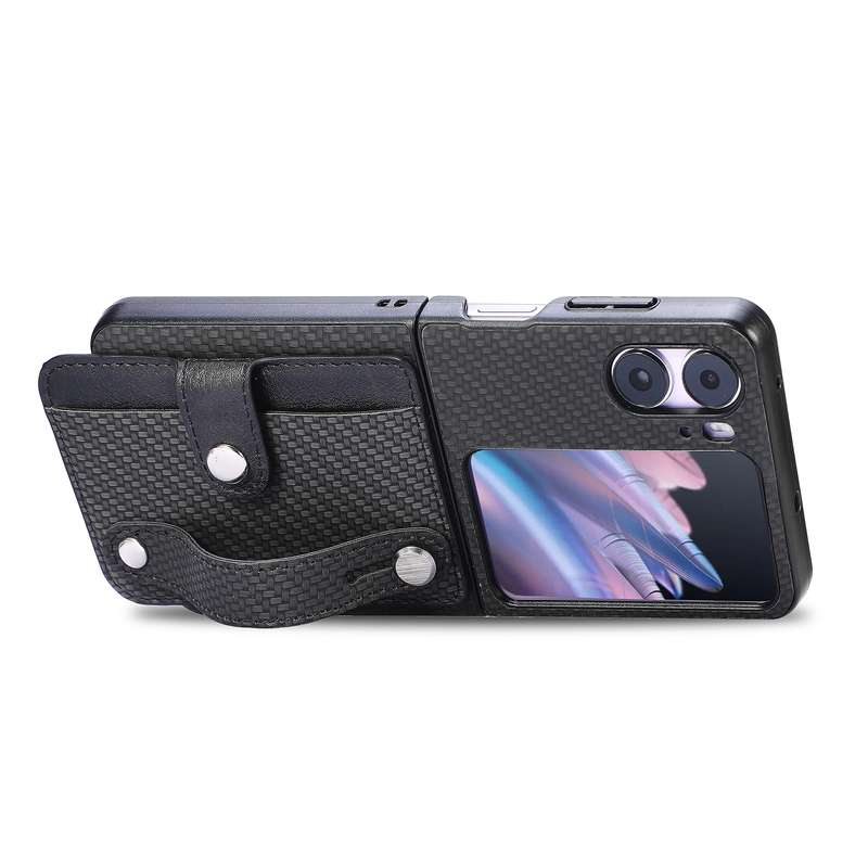 For OPPO Find N2 Flip Wristband Kickstand Card Wallet Back Cover Phone Case(Khaki)